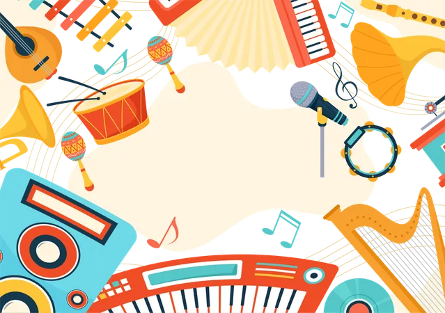 World Music Day Vector Illustration On 21 June With Various Musical Instruments And Notes In Flat Cartoon Background Design Illustration