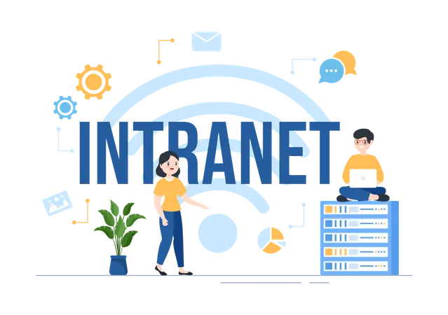 Intranet Internet Network Connection Technology To Share Confidential Company Information In Template Hand Drawn Cartoon Flat Illustration Illustration