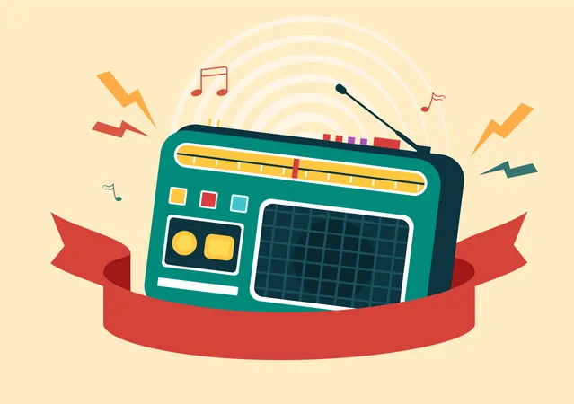 World Radio Day On February 13 Of Idea For Landing Page Template Banner And Poster In Flat Style Cartoon Background Hand Drawn Illustration 일러스트레이션