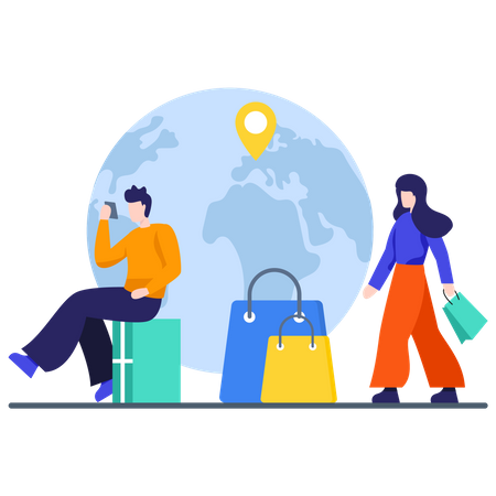 International Shopping and Product Location Illustration