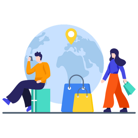 International Shopping and Product Location  Illustration