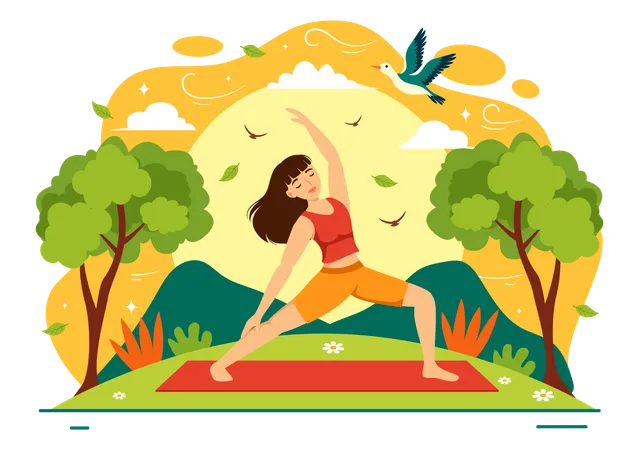 International Yoga Day Vector Illustration On June 21 With Woman Doing Body Posture Practice Or Meditation In Healthcare Flat Cartoon Background Illustration