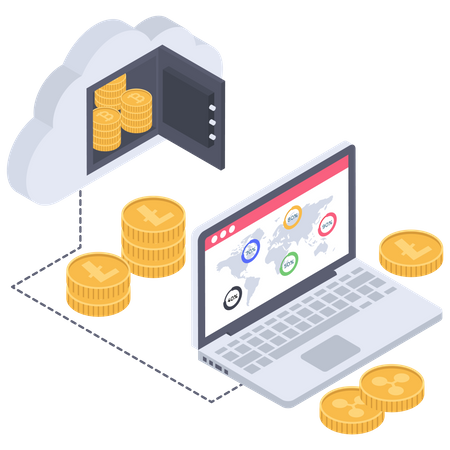 Internationale Cloud-Datenbank für Kryptowährungen  Illustration