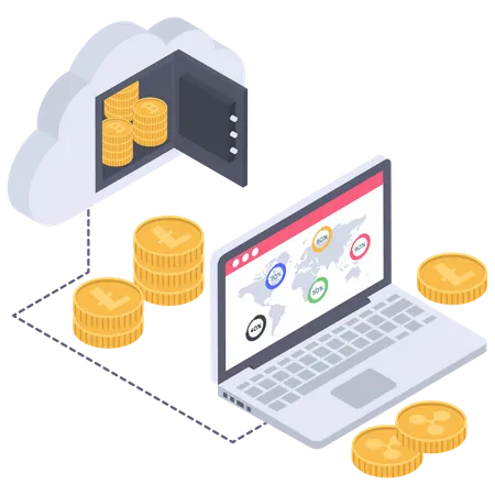 Internationale Cloud-Datenbank für Kryptowährungen  Illustration