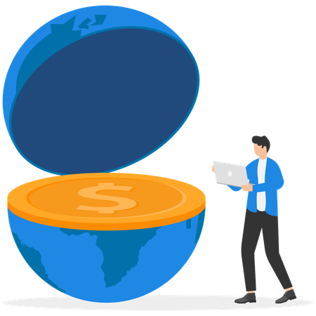 Internationale Wirtschaft, globale Investitionen, finanzielle Chancen auf der ganzen Welt  Illustration