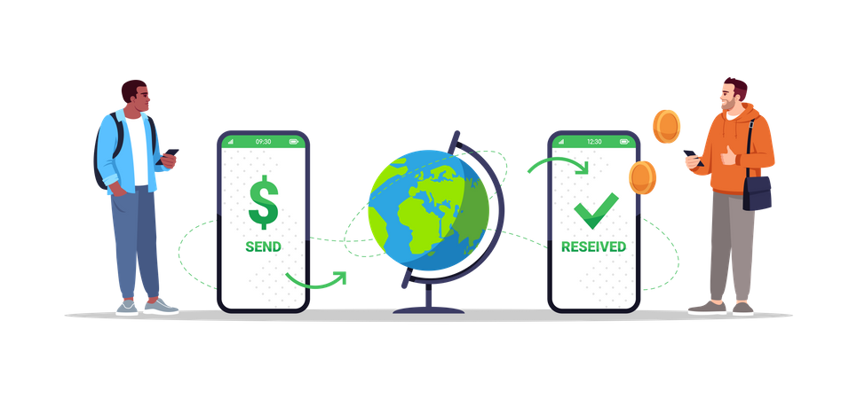 Internationaler Geldtransfer per mobiler App  Illustration