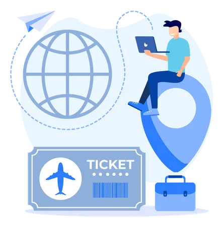 Buchen Sie ein internationales Flugticket online  Illustration