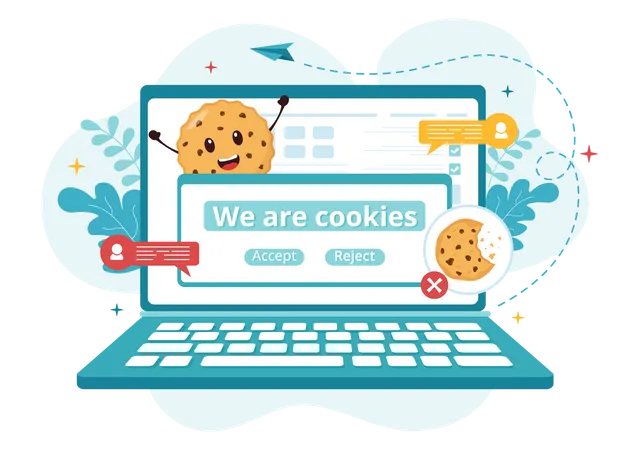 Internet Cookies Technology Illustration With Track Cookie Record Of Browsing A Website In Flat Cartoon Hand Drawn Landing Page Templates イラスト