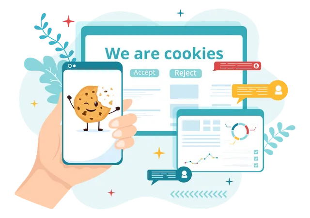 Internet Cookies Technology Illustration With Track Cookie Record Of Browsing A Website In Flat Cartoon Hand Drawn Landing Page Templates Illustration