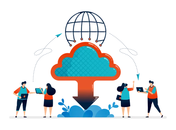 Design Of Cloud Data Center Illustration Global Access To Cloud Technology For Sharing And Sending Files On Internet Network Illustration
