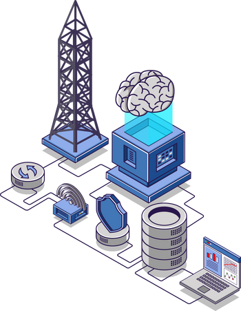 Internet network radar tower and data server Illustration