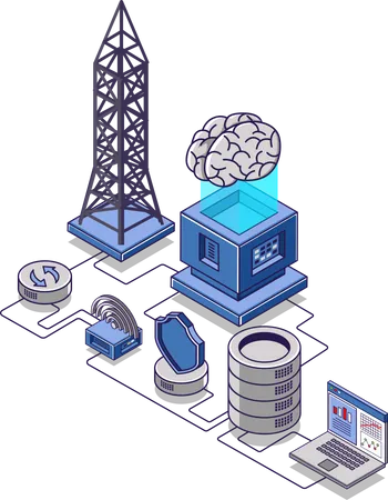 Internet network radar tower and data server  Illustration