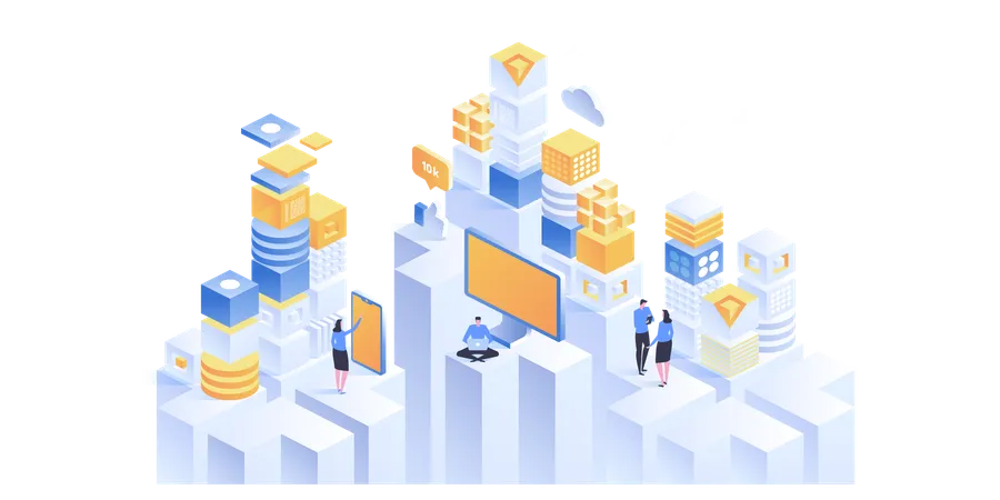 IOT Isometric Vector Concept Internet Of Things Automation System Technology Online Devices Upload Download Information Data In Database On Cloud Services Illustration