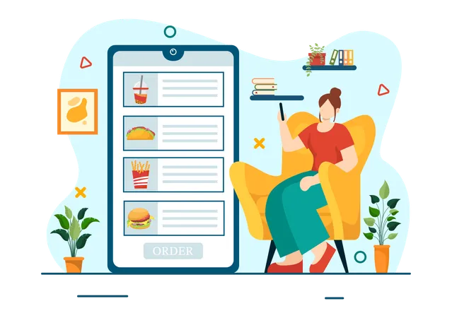 Online Food Delivery Vector Illustration With Order Food On The Phone And It Will Be Delivered According To The Destination In Flat Cartoon Background Illustration