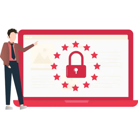 The Guy Is Looking At The Star Rating On Data Security Illustration