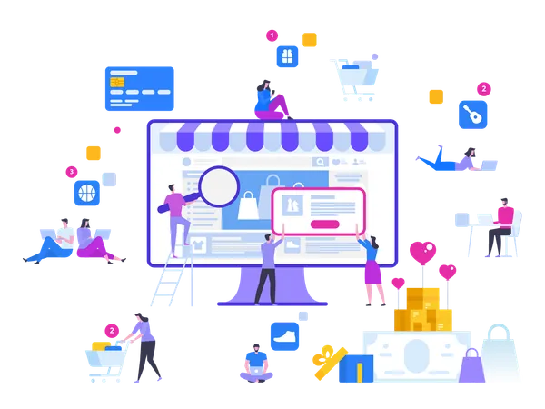 Online Shopping And Delivery Of Purchases Ecommerce Sales Digital Marketing Sale And Consumerism Concept Online Shop Application Digital Technologies And Shoppin Flat Style Vector Illustration Illustration