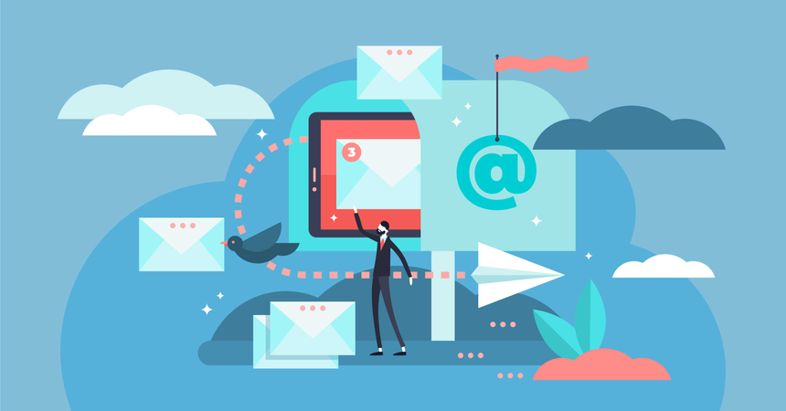 Internet-Textübertragung, Marketingdatenbank, Mailingliste für Geschäftswerbung und Reflektornachrichten-Kommunikationsdienst  Illustration