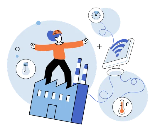 Internet things silent architect constructing framework smart industry  Illustration