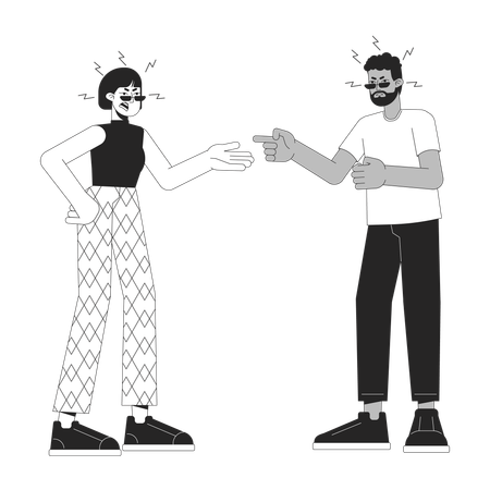 Interracial couple doing argument  Illustration