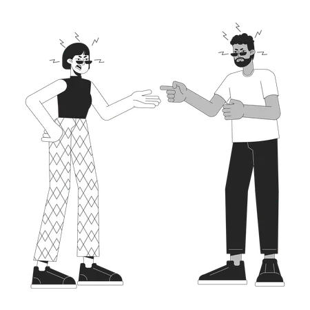 Interracial couple doing argument  Illustration