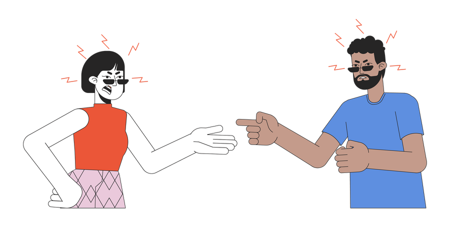 Interracial couple doing argument  Illustration