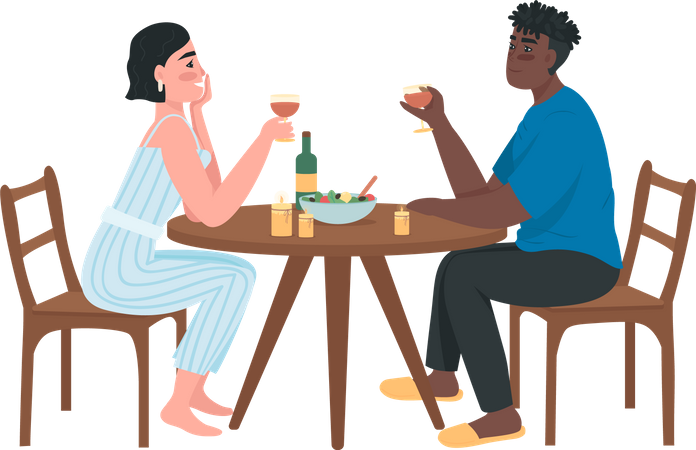 Interracial couple on romantic date  Illustration