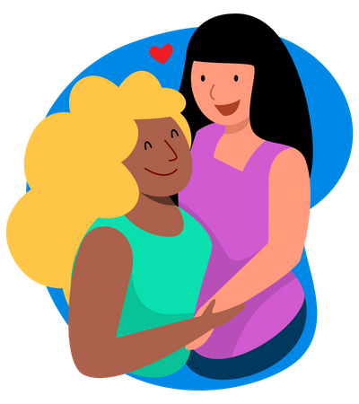 Interracial female couple in love  Illustration