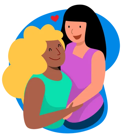 Interracial female couple in love  Illustration