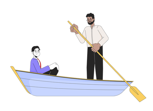 Interracial gay on romantic boat ride  Illustration