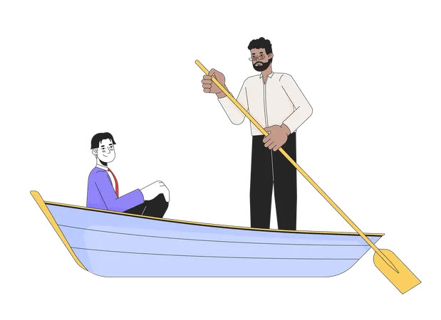 Interracial Gay Men On Romantic Boat Ride 2 D Linear Cartoon Characters Affectionate Homosexual Couple Isolated Line Vector People White Background Lake Romance Color Flat Spot Illustration Illustration