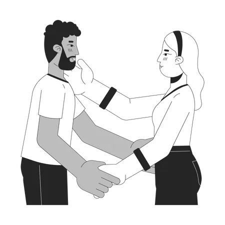 Interracial Heterosexual Lovers Embrace Black And White 2 D Line Cartoon Characters Affectionate Sweethearts Isolated Vector Outline People Intimate Bonding Monochromatic Flat Spot Illustration Illustration