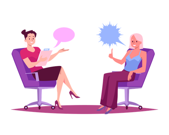 Interview two young women talking  Illustration