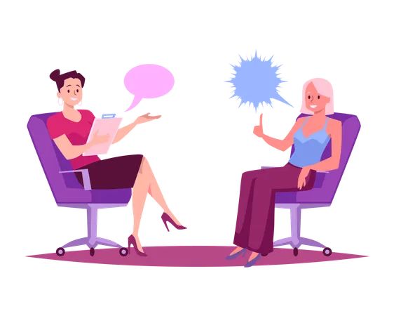 Interview two young women talking  Illustration