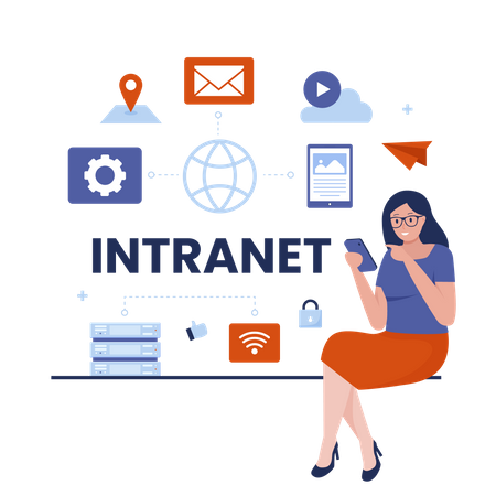 Conexão de rede intranet com a Internet  Ilustração