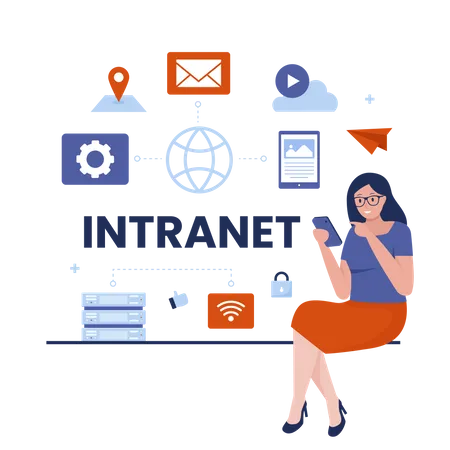 Conexão de rede intranet com a Internet  Ilustração