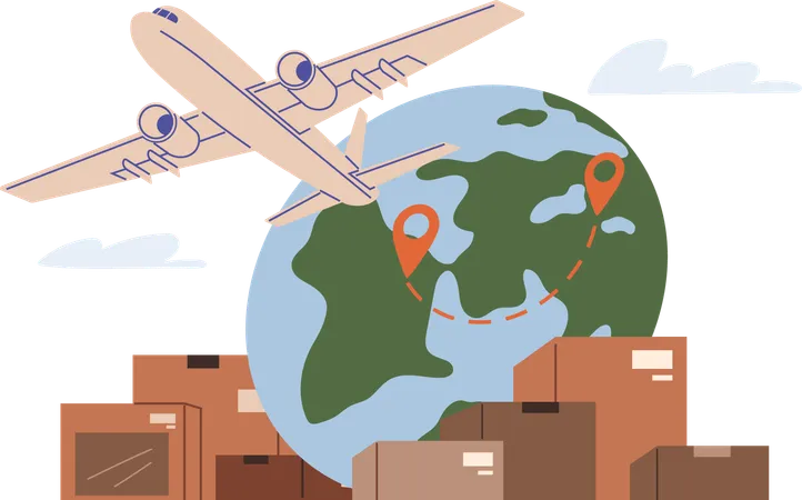 International Logistic Global Air Delivery Export Vector Worldwide Shipping By Aircraft Plane Intricate Network International Logistics Cargo Delivery Methods Have Evolved With Advancements Illustration