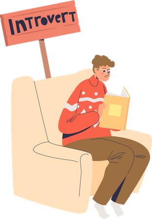 Introvert boy sitting and reading book Illustration