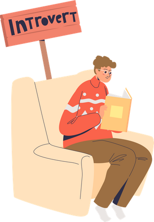 Introvert boy sitting and reading book  Illustration