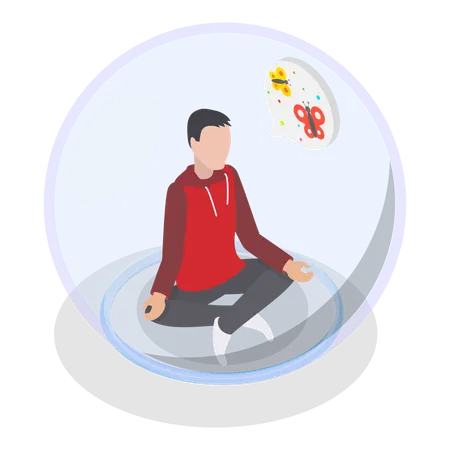 Introvert man doing meditation  Illustration