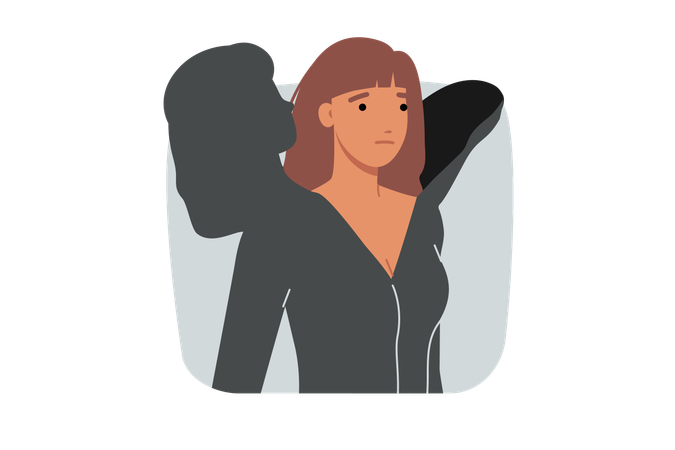 Introvert woman hides behind shell to avoid psychological distress  Illustration
