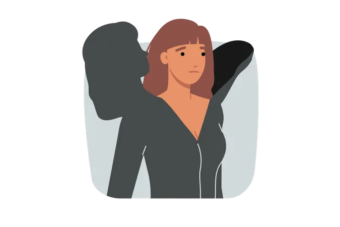 Introvert woman hides behind shell to avoid psychological distress  Illustration