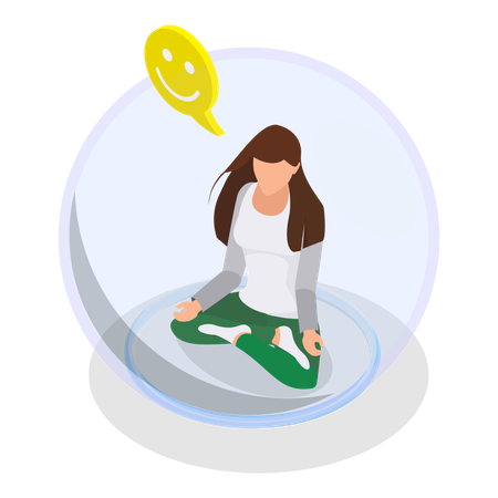 Introverted Girl doing meditation while getting happiness  Illustration