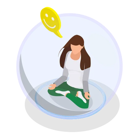 Introverted Girl doing meditation while getting happiness  Illustration