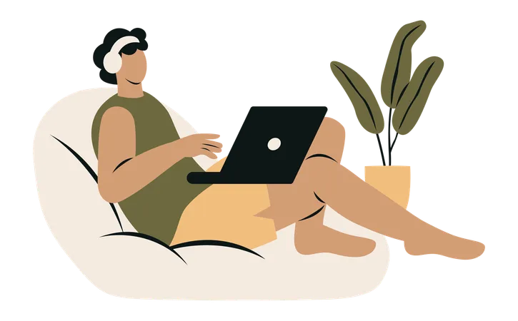 Introverted Man Playing Game  Illustration