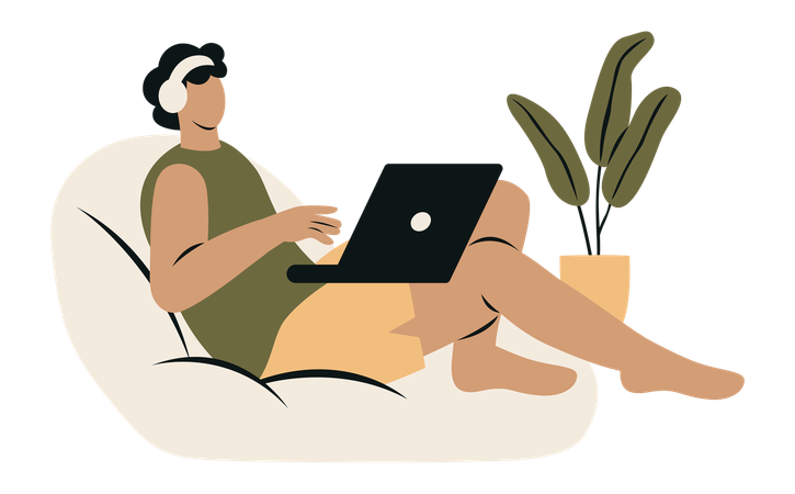 Introverted Man Playing Game  Illustration