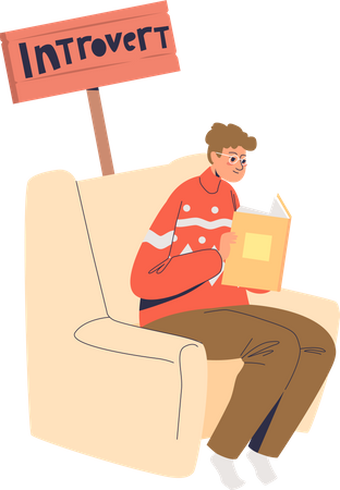 Introvertierter Junge sitzt und liest Buch  Illustration