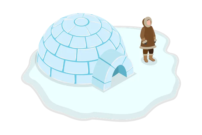 3 D Isometric Flat Vector Conceptual Illustration Of Inuit Culture Character In Traditional Clothes Illustration