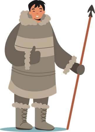 Inuit-Jäger in traditioneller Kleidung  Illustration