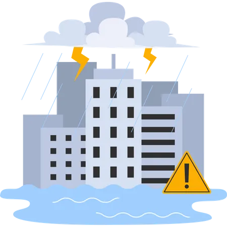 Inundação na cidade  Ilustração