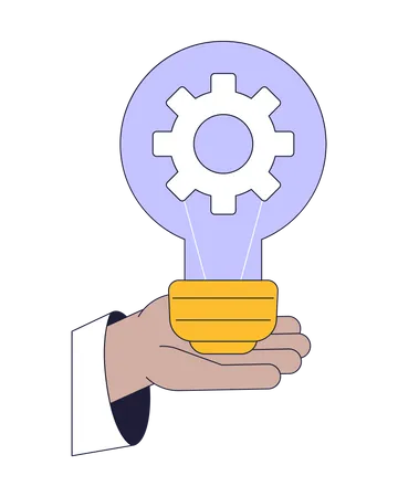 Invention Flat Line Color Isolated Vector Object Hand Holding Light Bulb With Gear Inside Editable Clip Art Image On White Background Simple Outline Cartoon Spot Illustration For Web Design Illustration